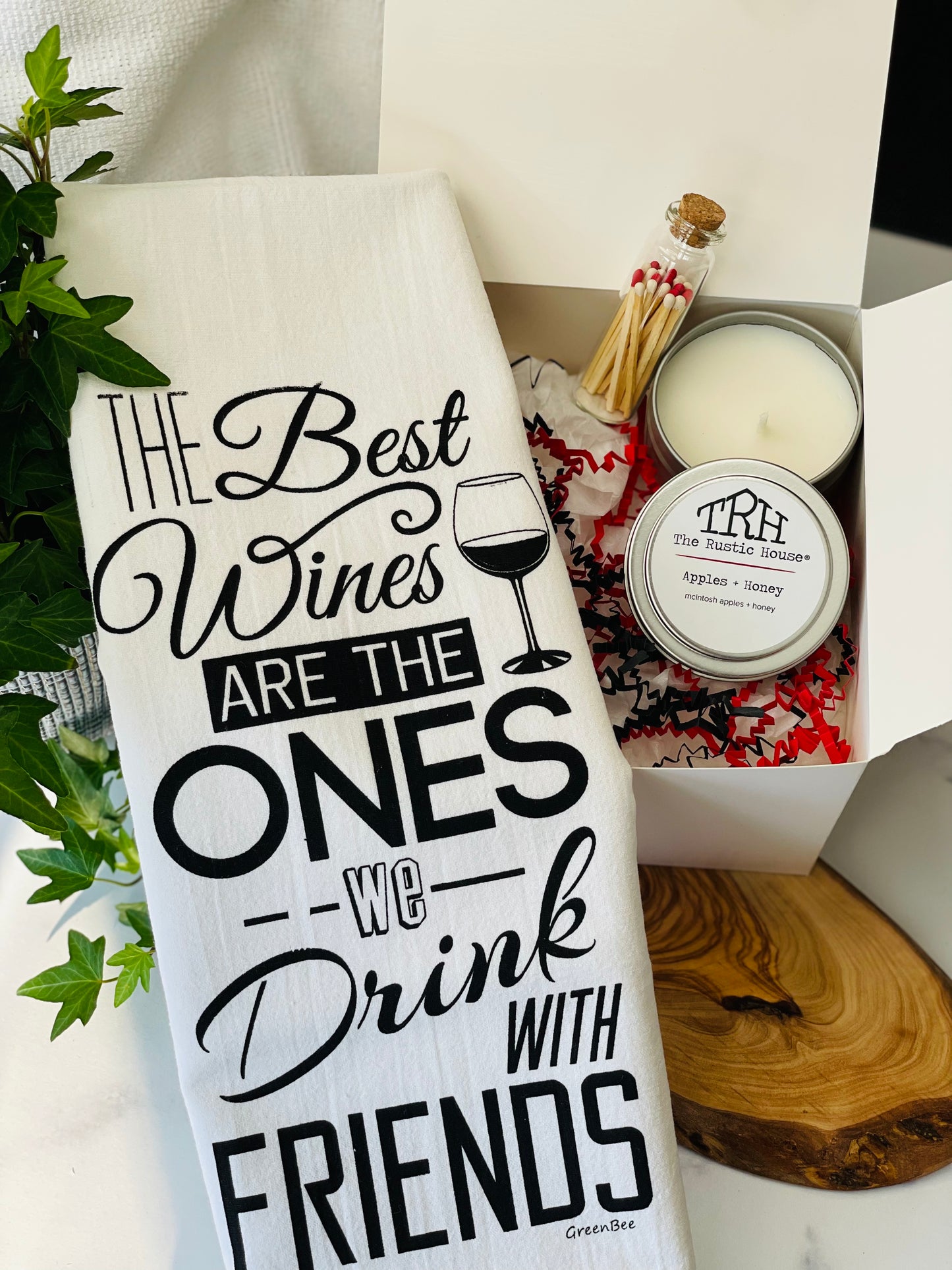 Customized Gift Box with 4 oz Luxury Soy Wax Candle Tea Towel