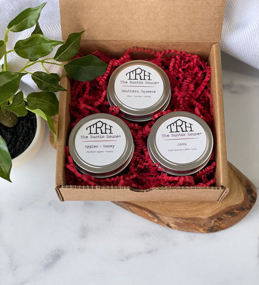 Customized Sampler Gift Box with Three 4 oz Scented Soy Wax Candles